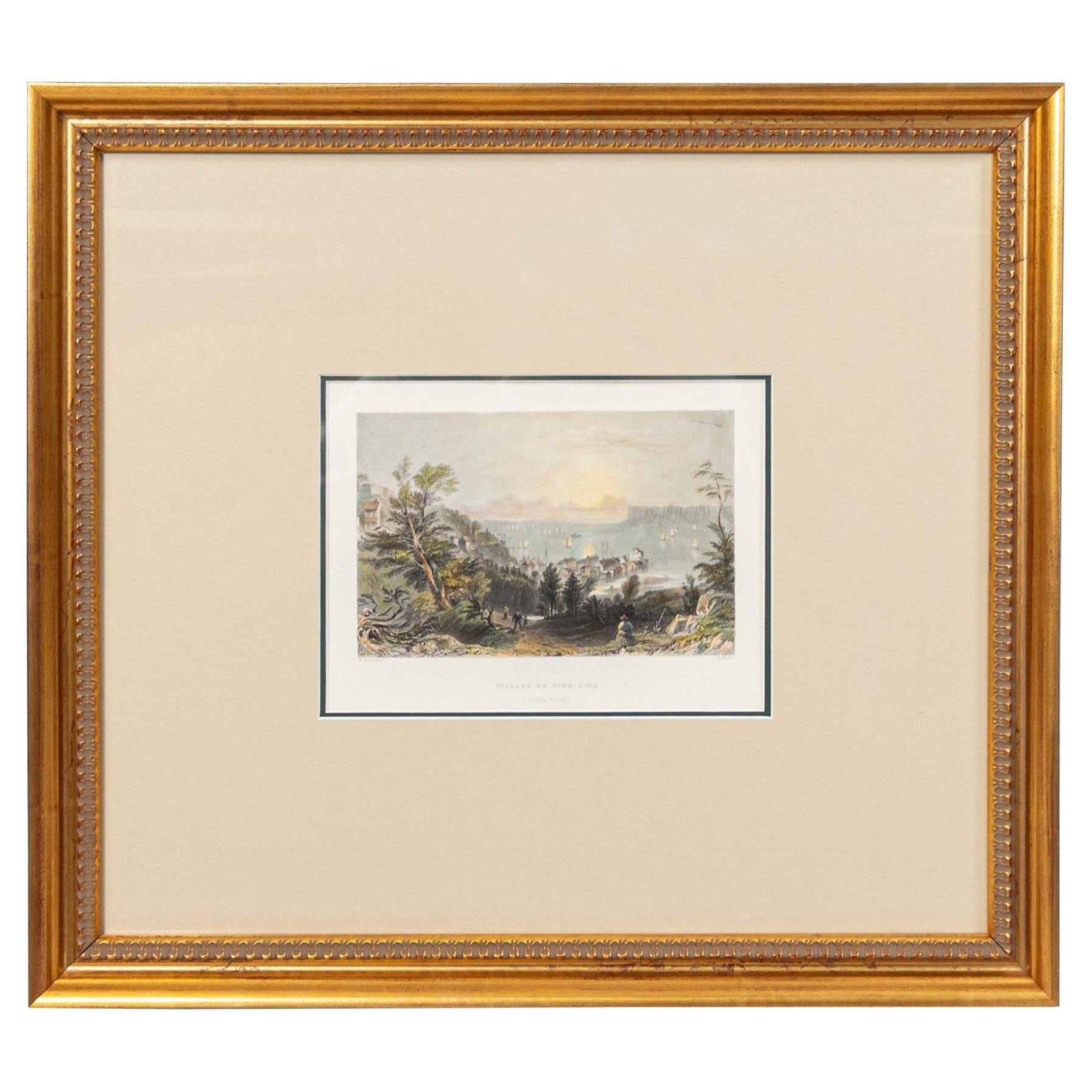 Hudson River Color Engraving of a Town For Sale