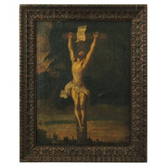 19th Century Belgian Devotional Painting in Wooden Frame
