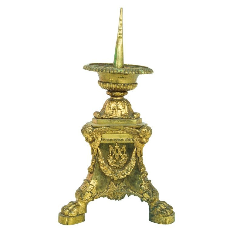 1890s French Brass Liturgical Candlestick For Sale