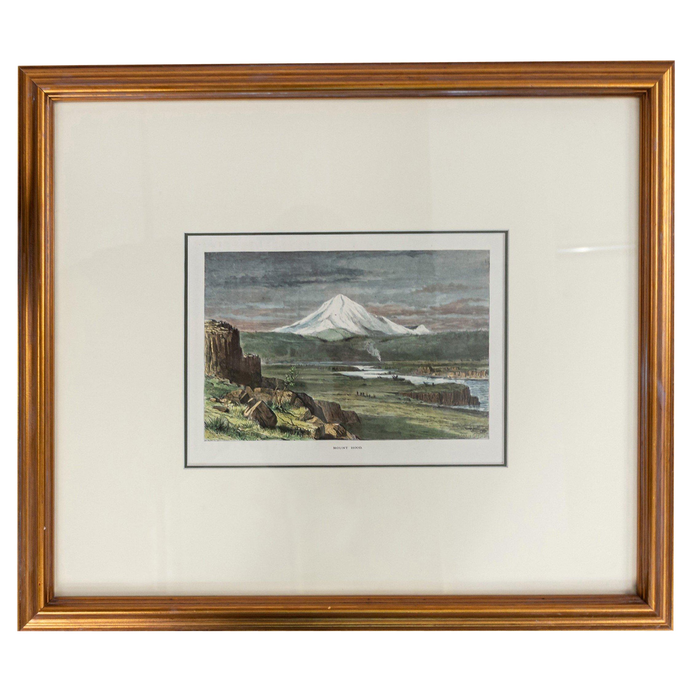 Print of Mt. Hood in White Matting and Gilt Frame For Sale