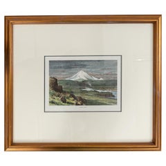 Print of Mt. Hood in White Matting and Gilt Frame