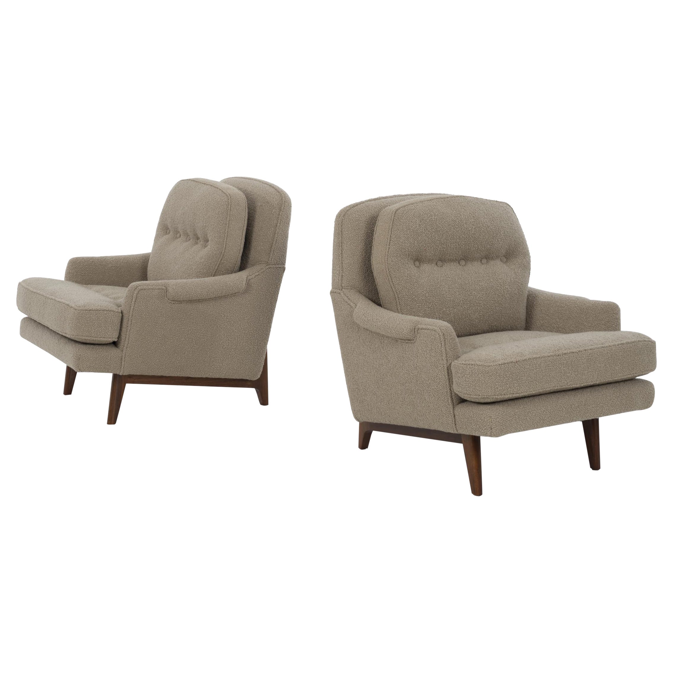 Edward Wormley for Dunbar Pair of Lounges Chairs in Knoll Boucle For Sale