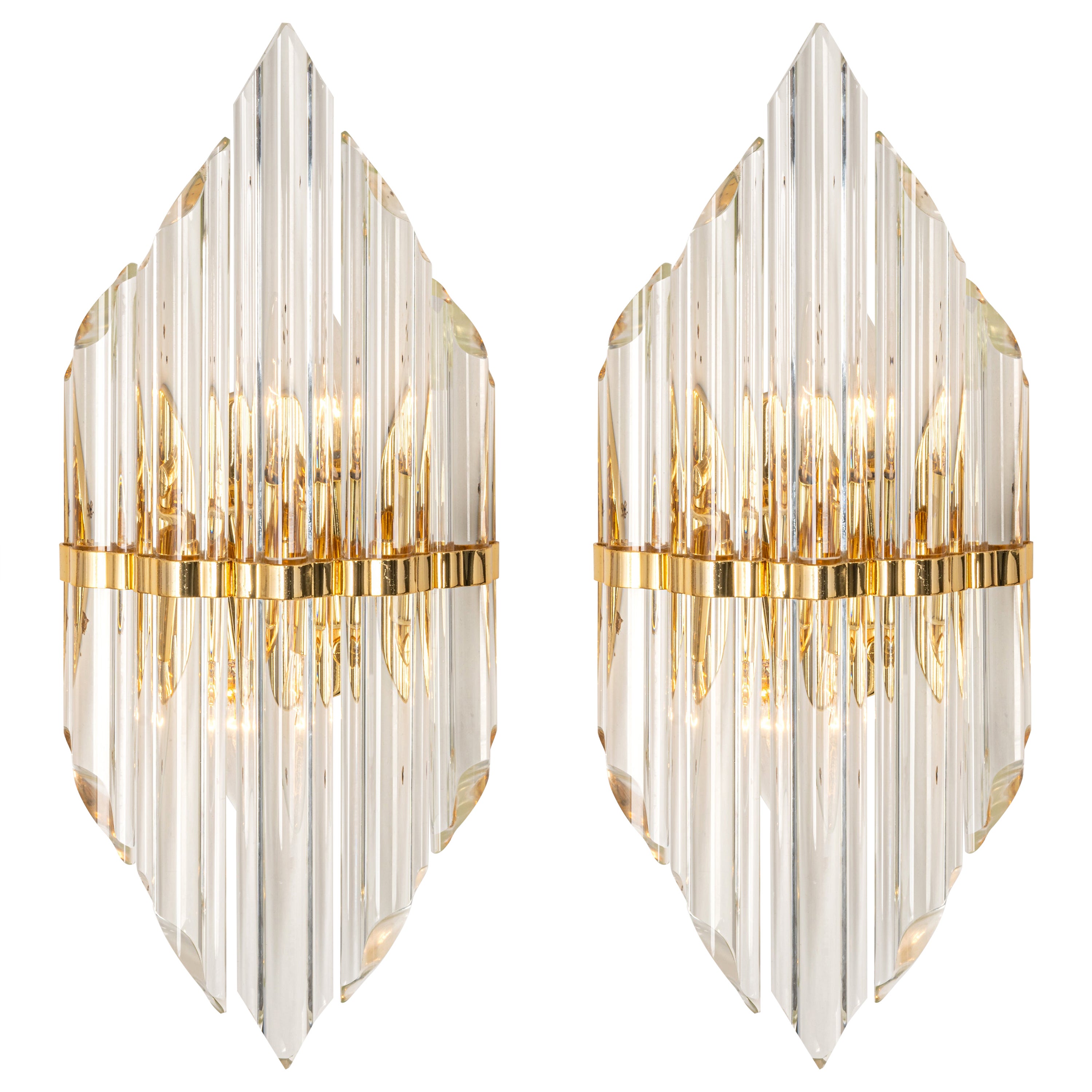 Pair of Crystal Glass Wall Lights in Venini Style, Italy, 1970s For Sale