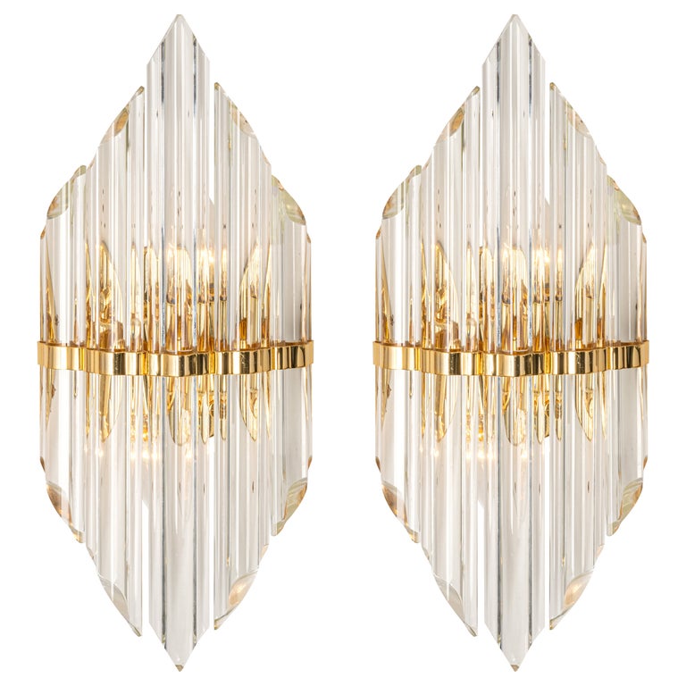 Pair of Crystal Glass Wall Lights in Venini Style, Italy, 1970s For Sale at 1stDibs