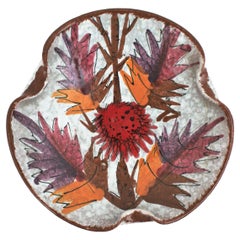 Glazed Terracotta Decorative Bowl with Colorful Foliage Motifs