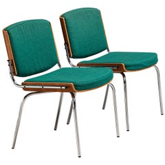 Pair of Danish Chairs in Teak and Green Upholstery