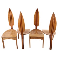 Set of 4 David Haig Dining Table Chairs Made of Beech Wood Model Vedder, 70s
