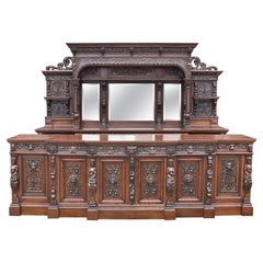 19th Century English Victorian Carved Oak Front and Back Home Bar