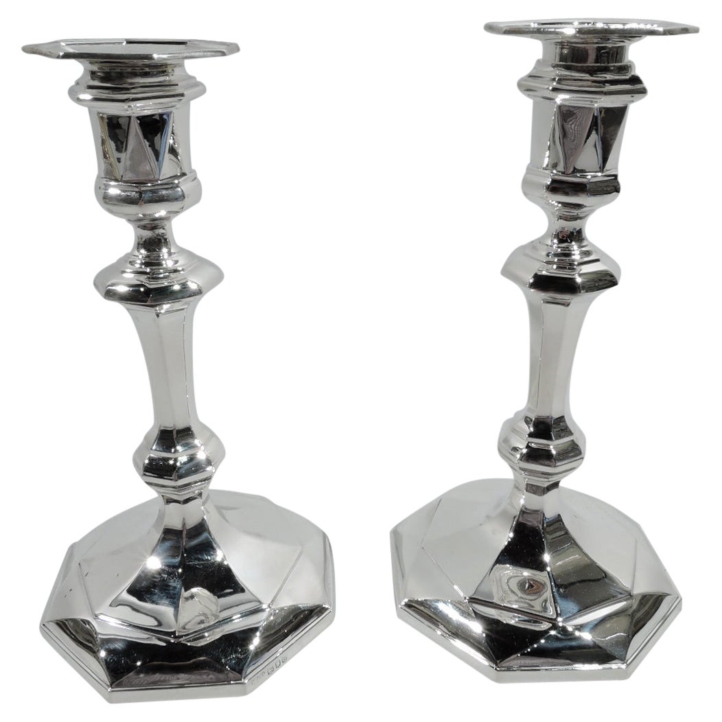 Pair of Antique English Modern Georgian Sterling Silver Candlesticks