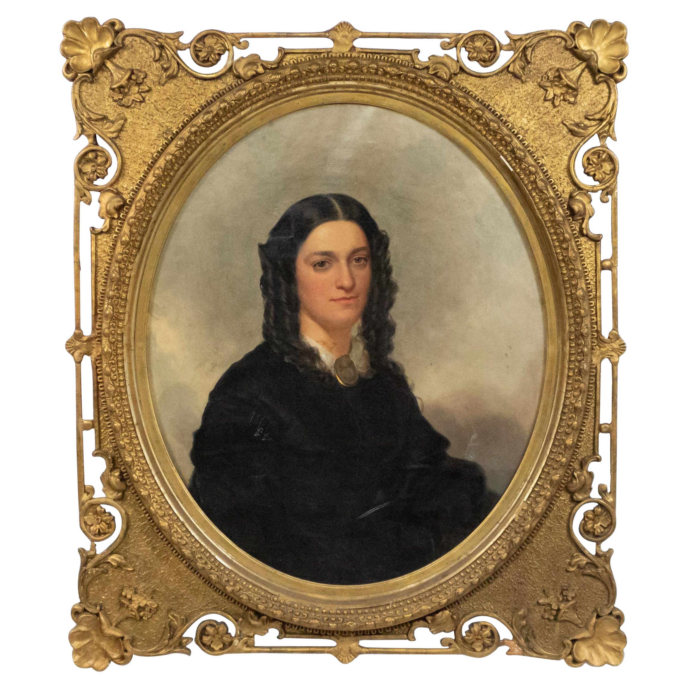 Late 19th Century American Victorian Oil Painting Portrait of a Lady