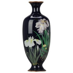 Lovely 19c Antique Meiji Period Japanese Bronze Cloisonne Vase Flowers