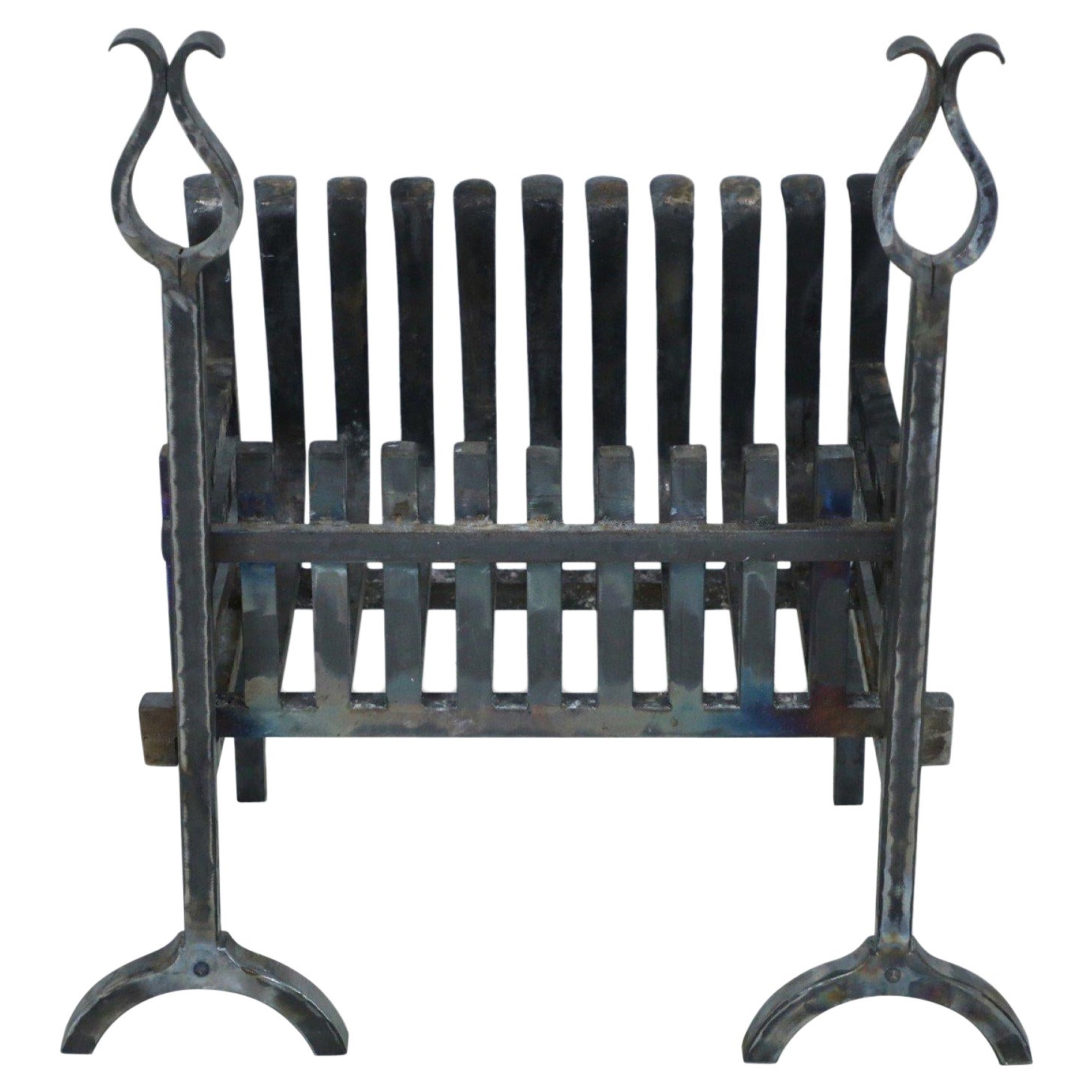 American Art Deco Iron Fire Grate with Andirons For Sale