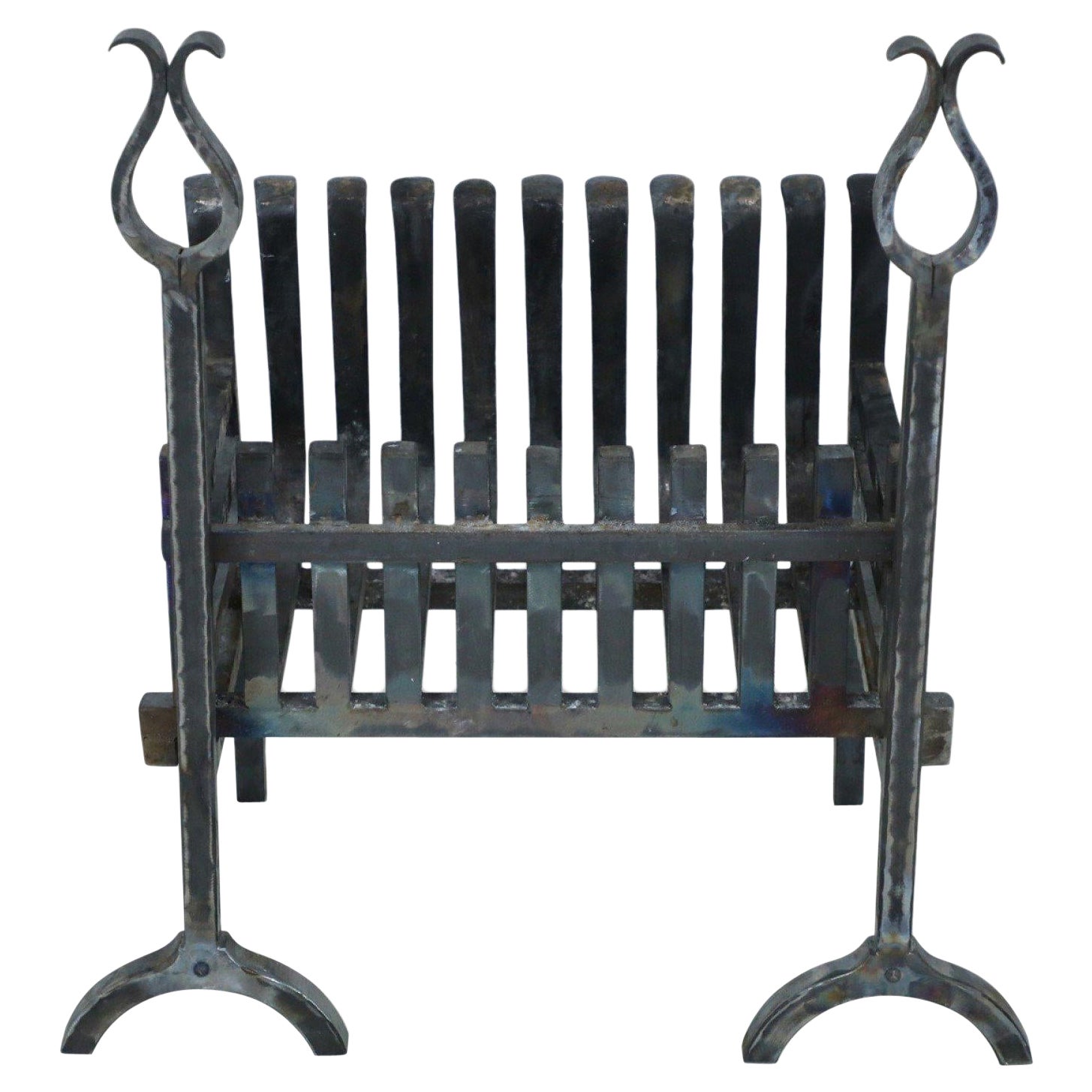 Grille de cheminée Art déco américaine en fer avec chenets
