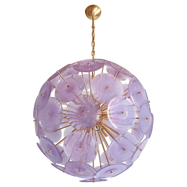Purple Mid Century Modern Murano Sputnik Disc Chandelier Vistosi Style  For Sale