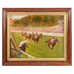 English Art Moderne Oil Painting of a Horse Race at the Stewart's Cup