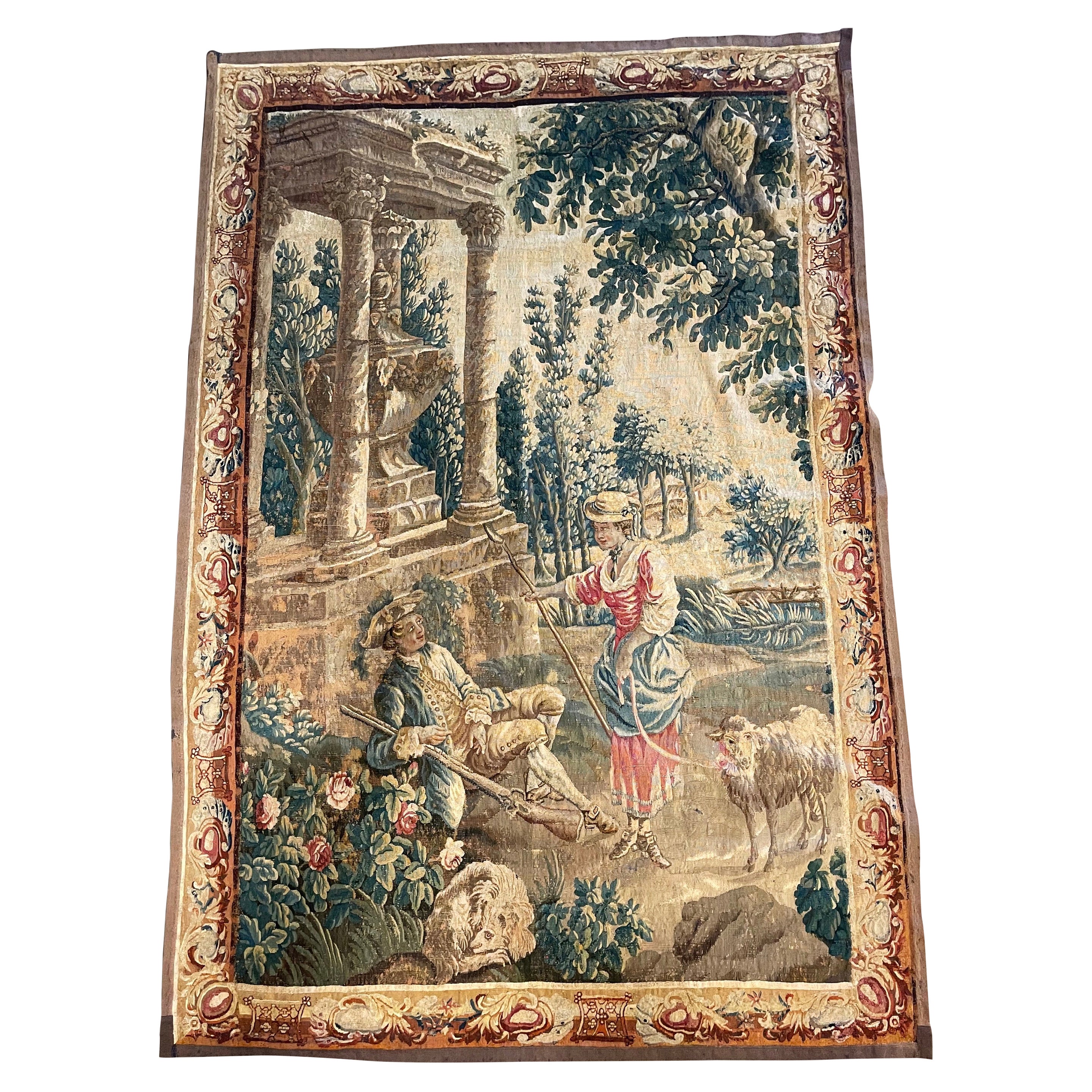 18th Century French Aubusson Tapestry "La Bergere" After J. B. Oudry
