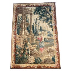 Antique 18th Century French Aubusson Tapestry "La Bergere" After J. B. Oudry