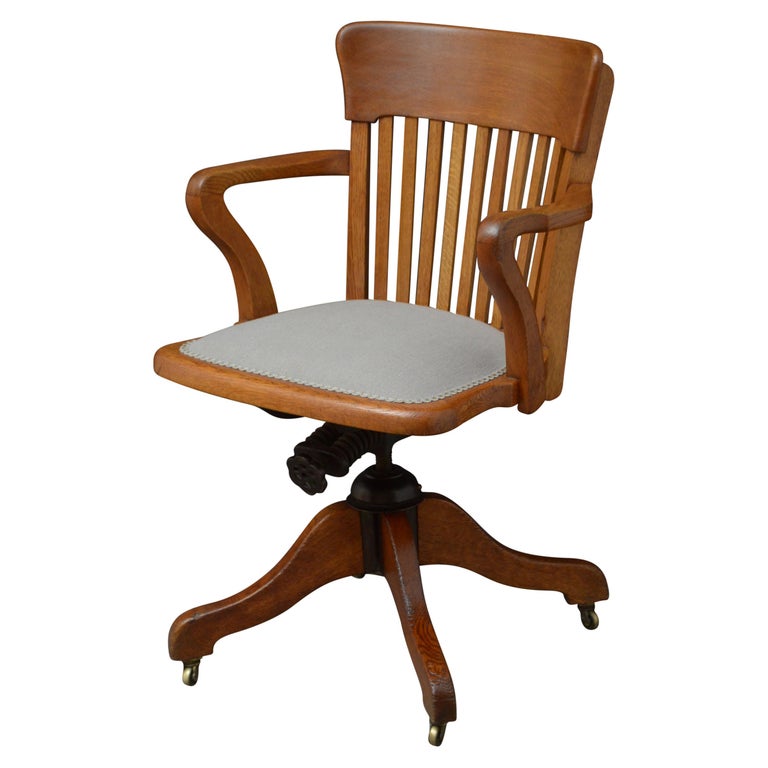 Early Th Century Solid Oak Swivel, Wooden Swivel Desk Chair With Wheels