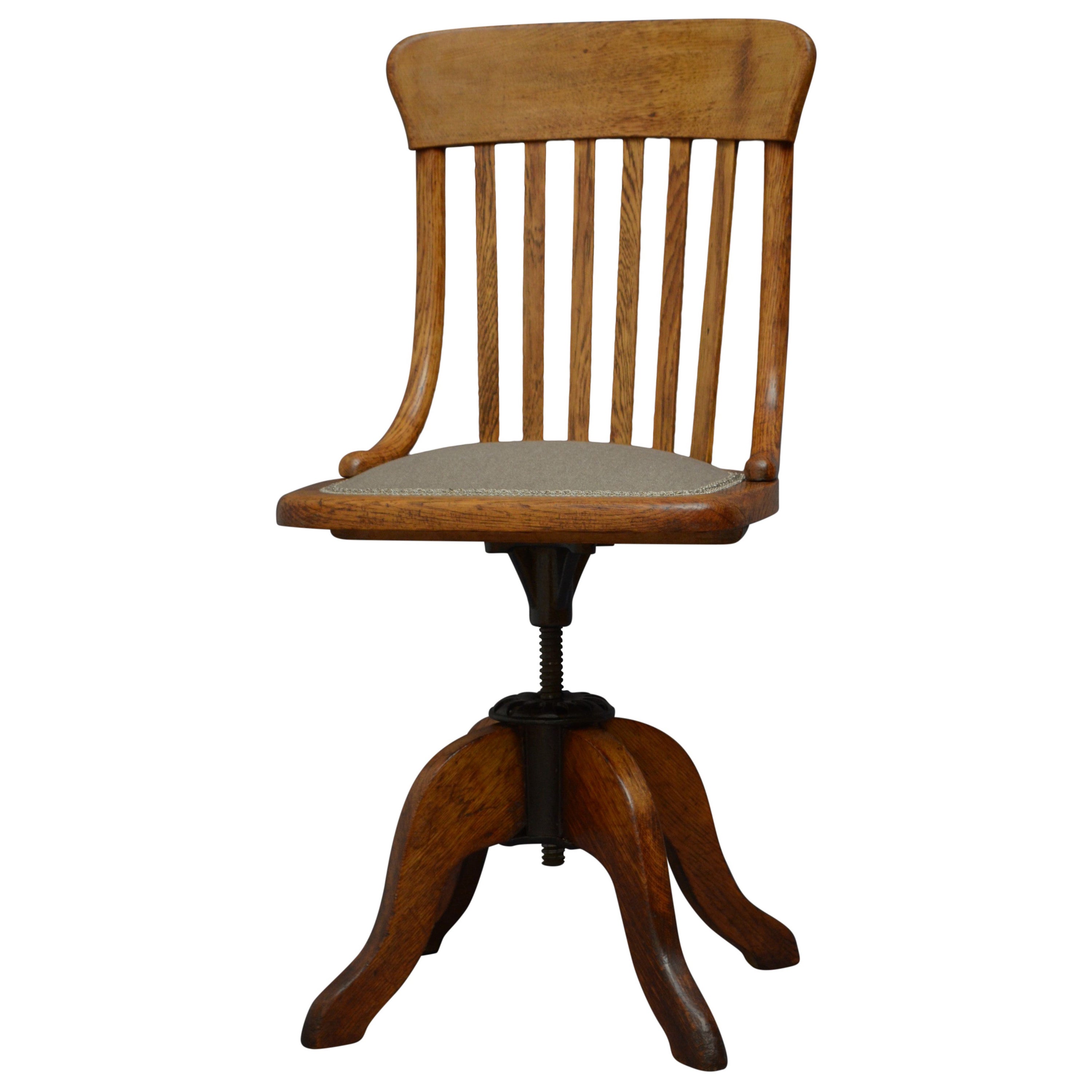 Unusual Early 20th Century Solid Oak Office Chair