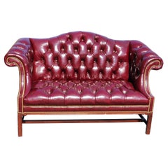 Retro Leather Hancock & Moore Burgundy Chesterfield Style Camel back Settee Sofa