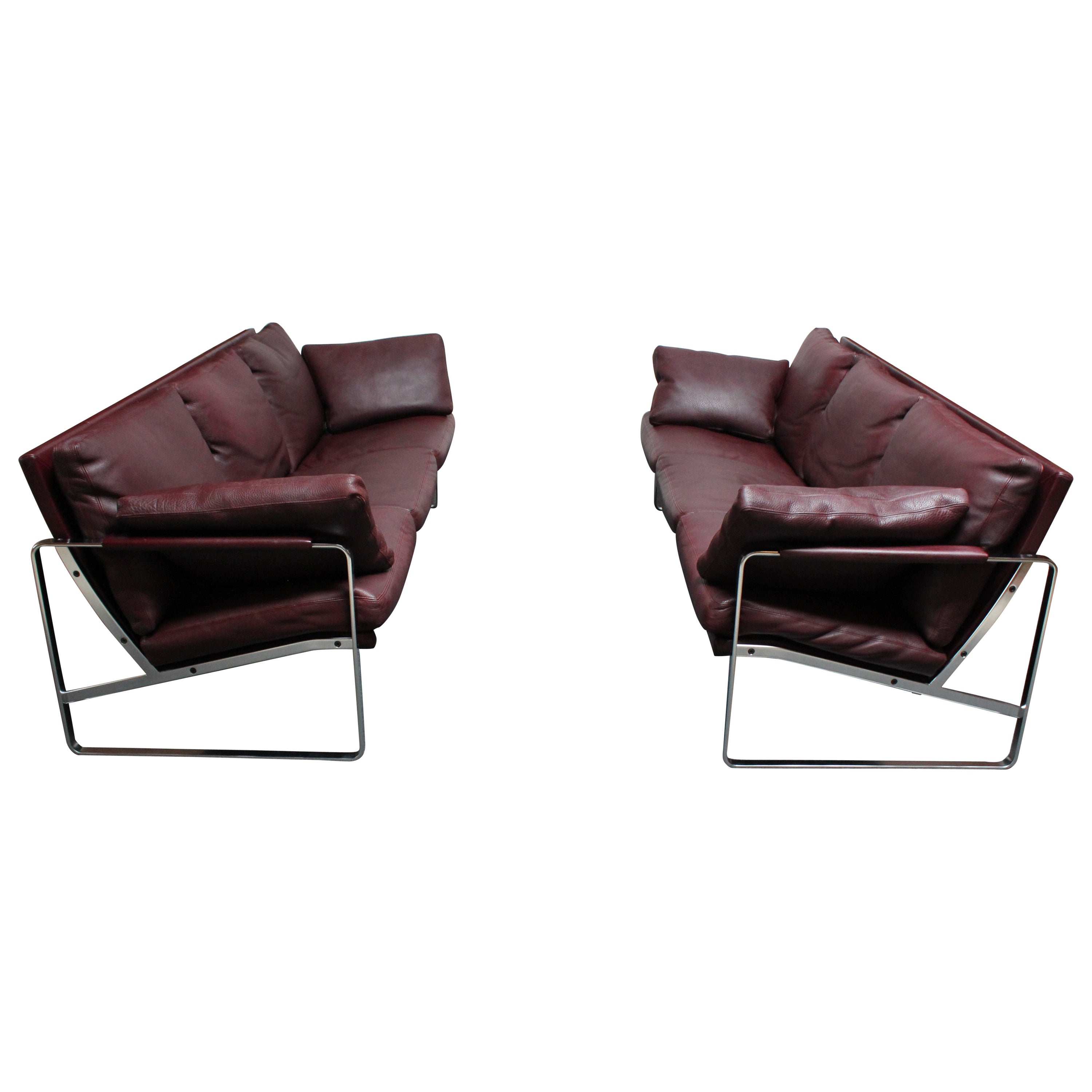 Cordovan Leather and Chrome-Steel Sofa by Preben Fabricius for Walter Knoll