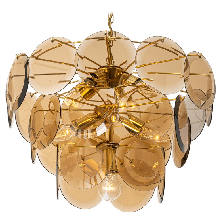 Vistosi Smoked Glass Disc Chandelier, Italy, 1960s For Sale