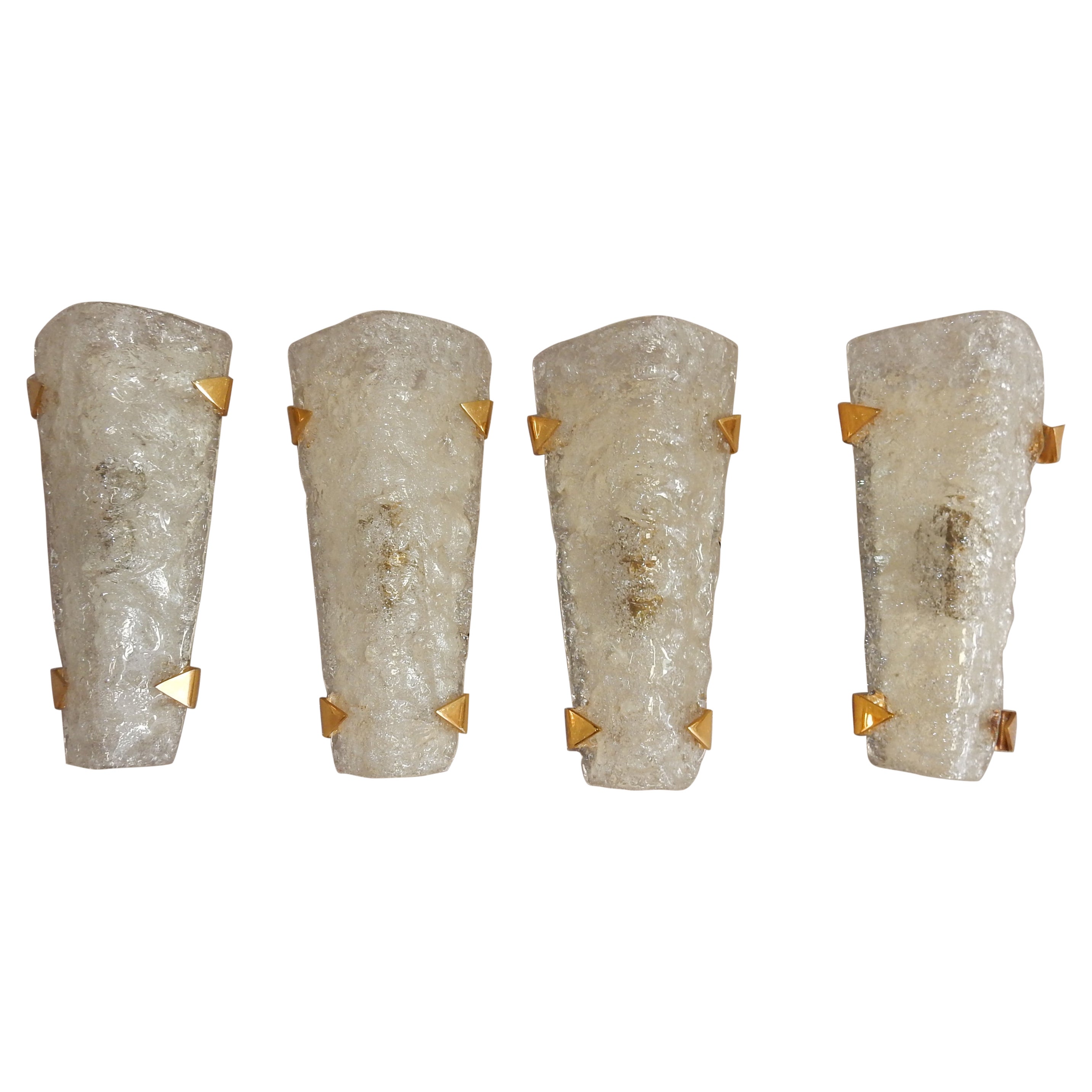 1950/70′ Series of 4 Murano Granite Glass Sconces with Golden Brass Claws Arlus For Sale