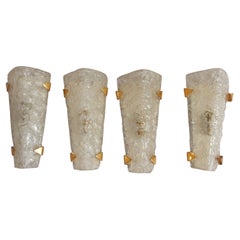 Vintage 1950/70′ Series of 4 Murano Granite Glass Sconces with Golden Brass Claws Arlus