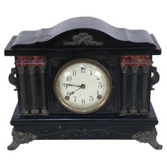 Antique Sessions Clock Co. American Victorian Bronze Column Wooden Case Mantel Clock