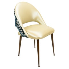 Golden Vinyl Dining Chair with Blue Leopard Back