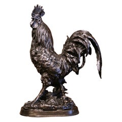 Early 20th Century French Polished Steel Iron Rooster Sculpture