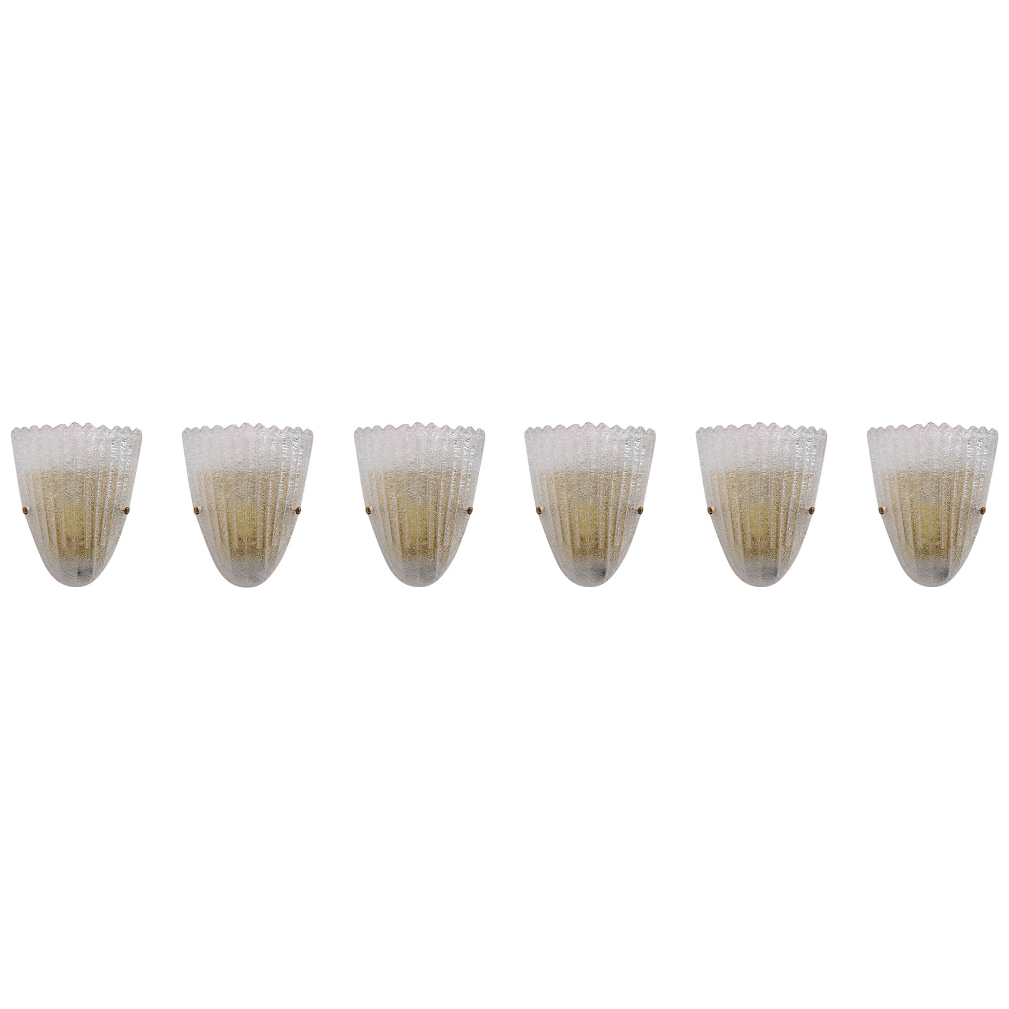 Six of Barovier Mid-Century Modern Italian Murano Glass Shell Sconces, 1960s