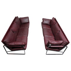 Preben Fabricius for Walter Knoll Cordovan Leather and Chromed Steel Sofa 