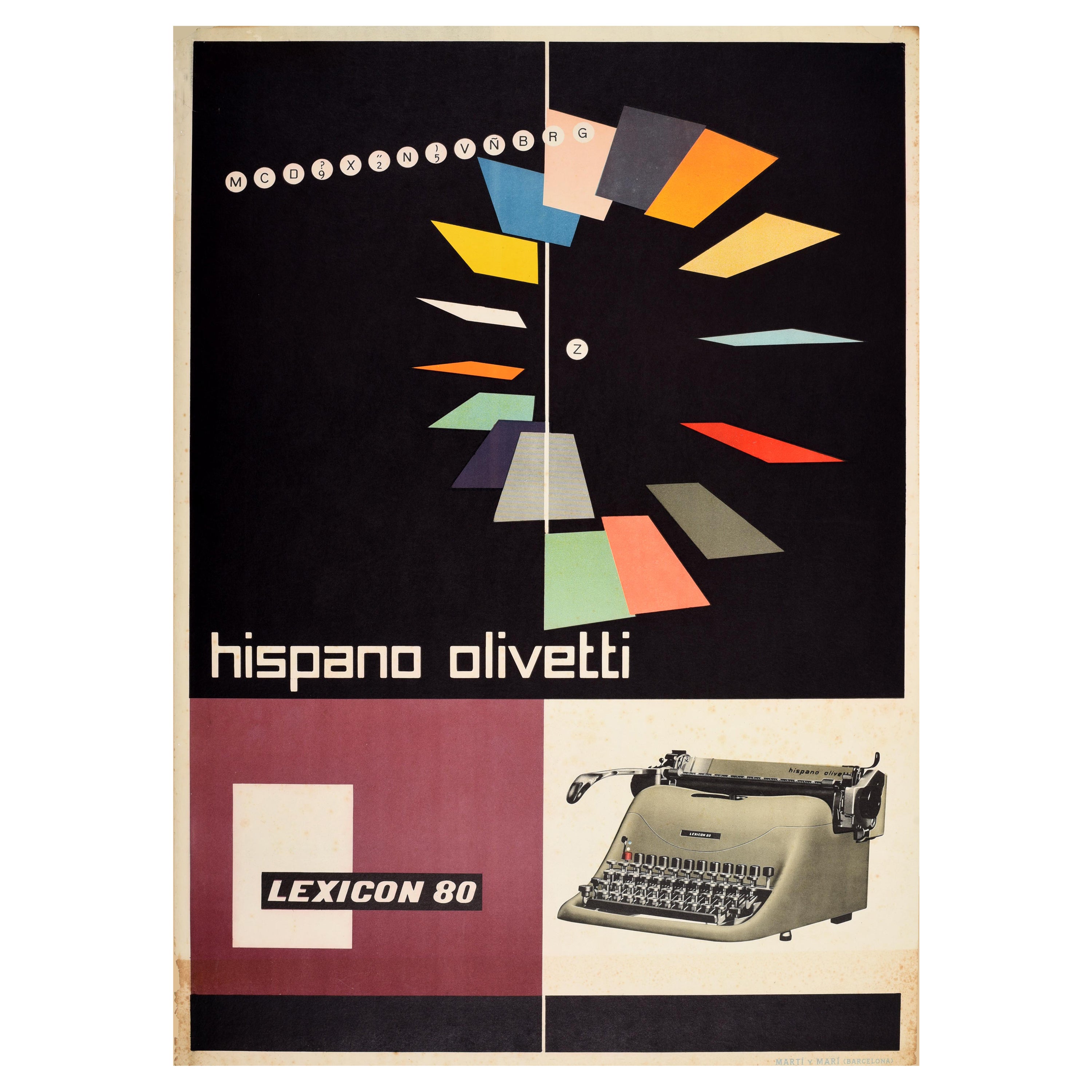 Original Vintage Poster Hispano Olivetti Lexicon 80 Typewriter Midcentury Modern For Sale