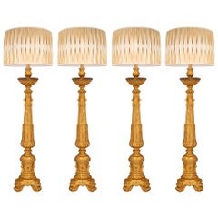 Set of Four Italian 18th Century Louis XVI Period Giltwood Torchière Floor Lamps