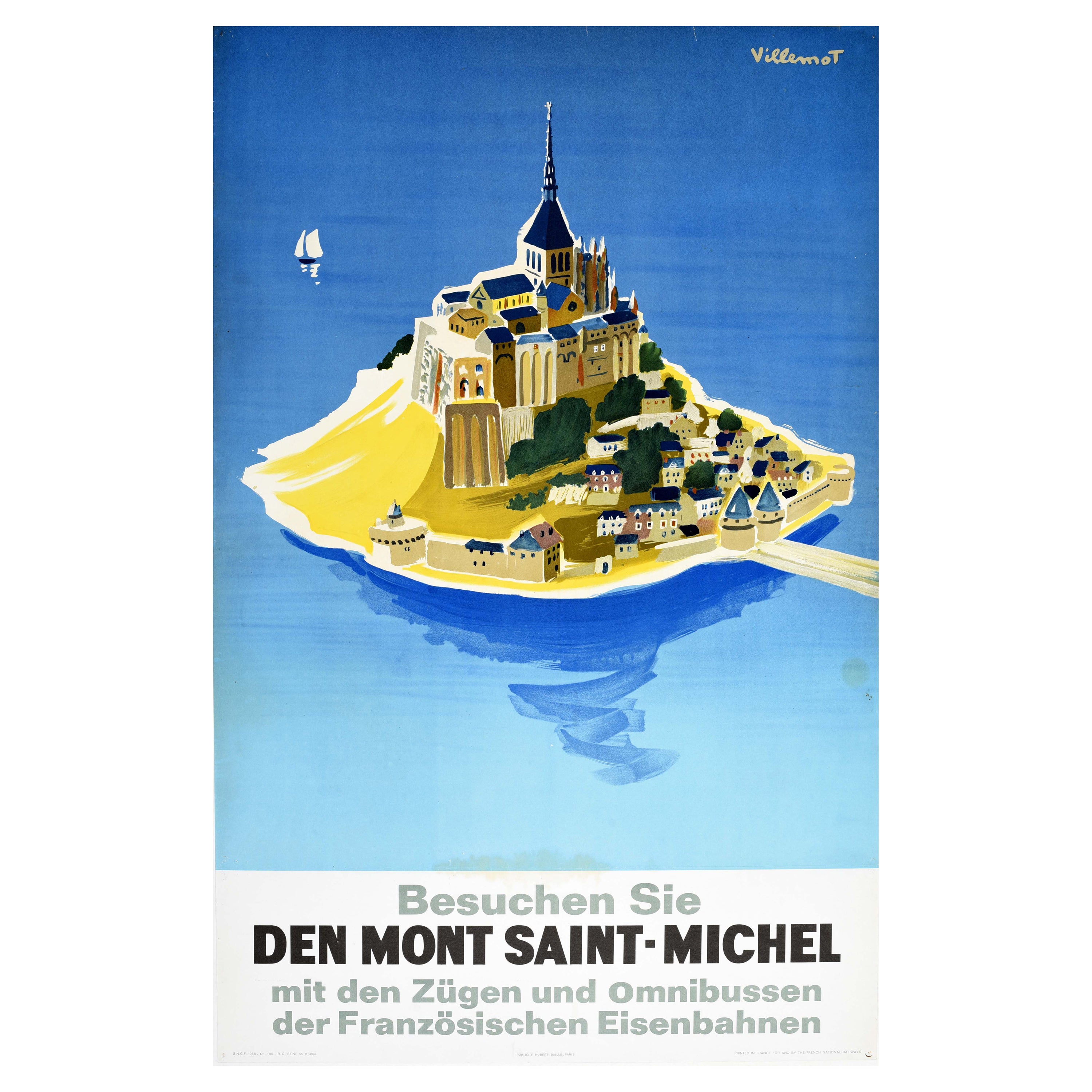 Affiche vintage d'origine Mont Saint Michel Island Sailing Train Coach Travel Art