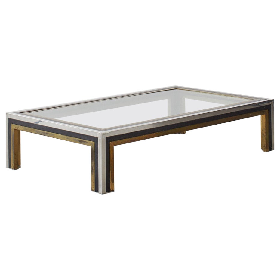 1970s Brass, Chrome and Bronze Vintage Coffee Table Attributed to Romeo Rega