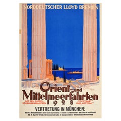 Original Vintage Poster Orient & Mediterranean Cruise Norddeutscher Lloyd Bremen