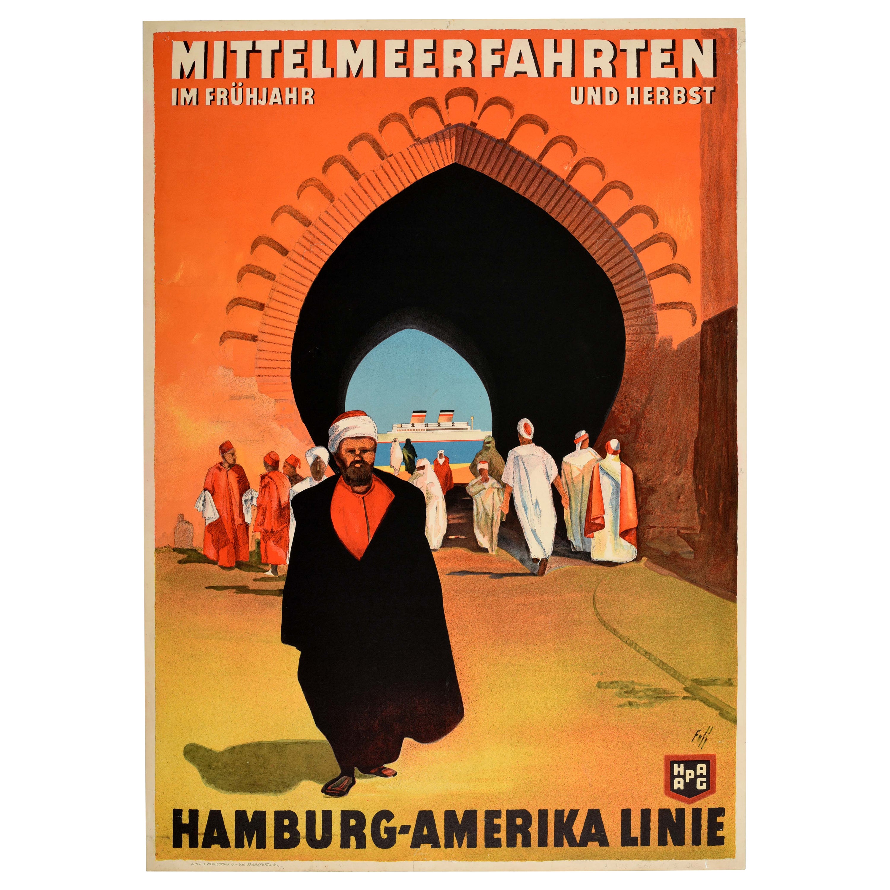 Original Vintage Poster Hamburg Amerika Line Mediterranean Sea Cruise Travel Art