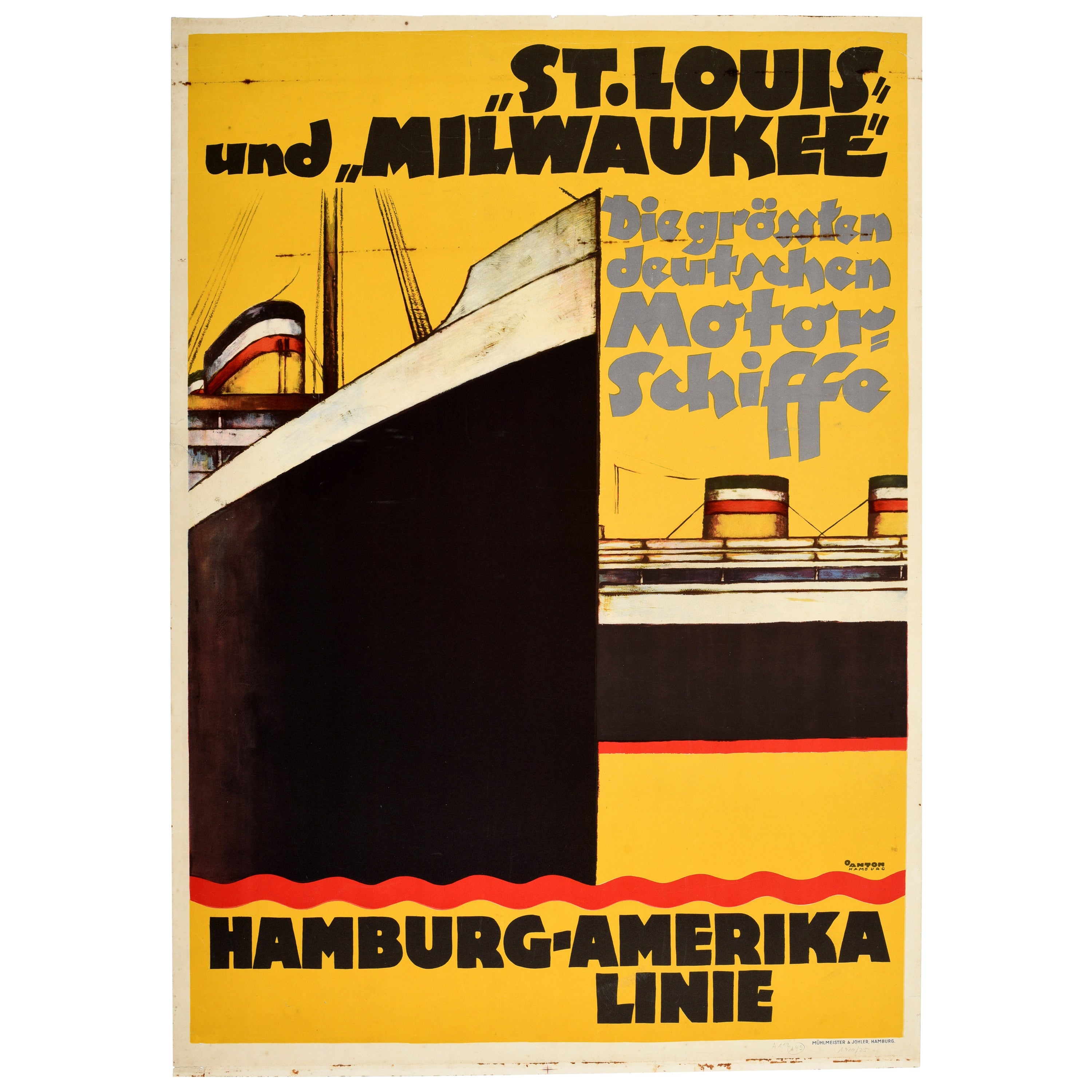 Original Vintage Poster Hamburg Amerika Line St Louis & Milwaukee Cruise Travel