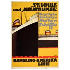 Original Antique Poster Hamburg Amerika Line St Louis & Milwaukee Cruise Travel