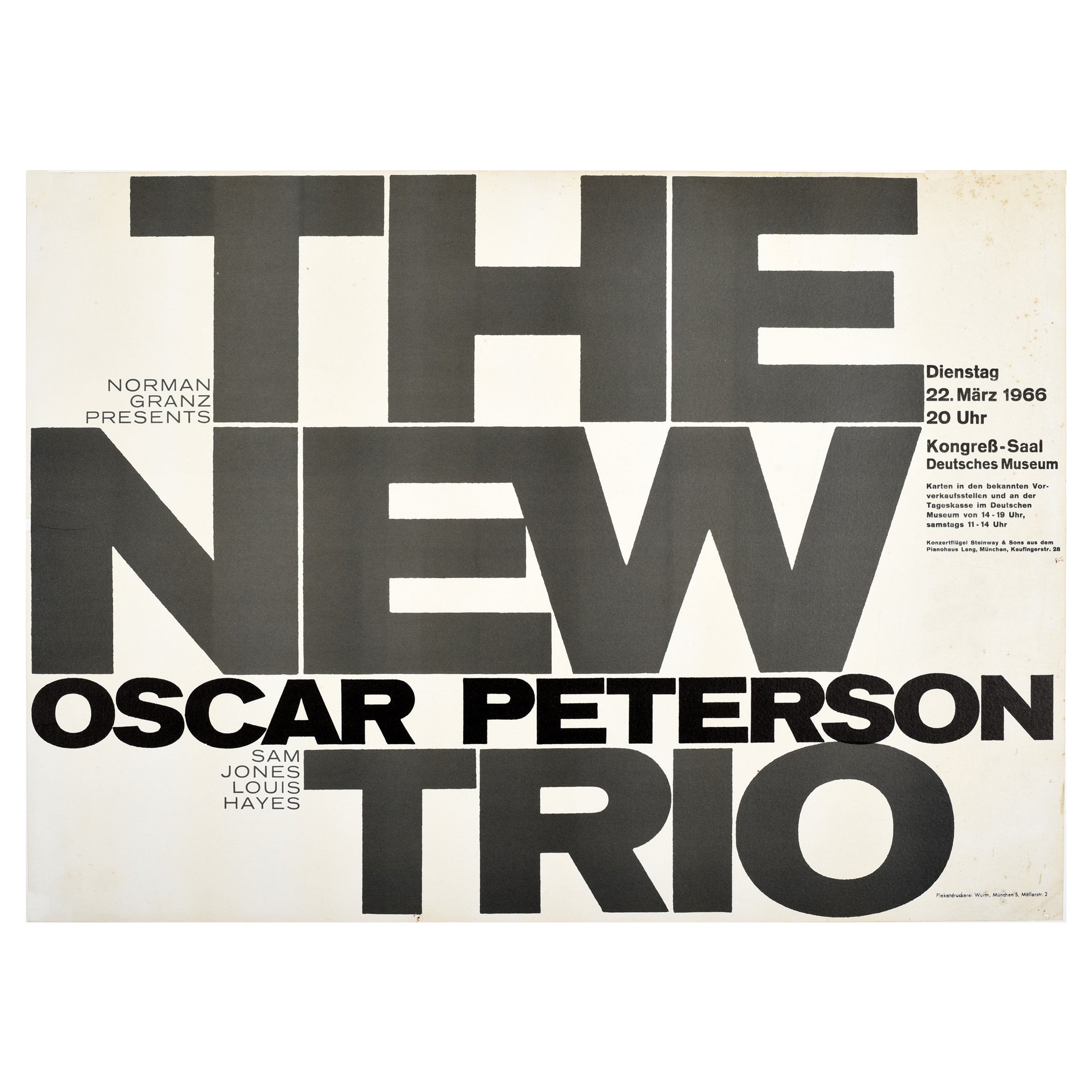 Affiche vintage d'origine Oscar Peterson The New Trio Jazz Music concert Granz en vente