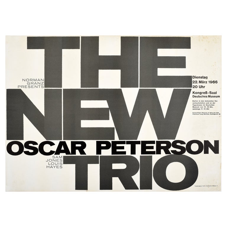 Original Vintage-Poster Oscar Peterson „The New Trio“, Jazz-Musik-Konzert  Granz im Angebot bei 1stDibs