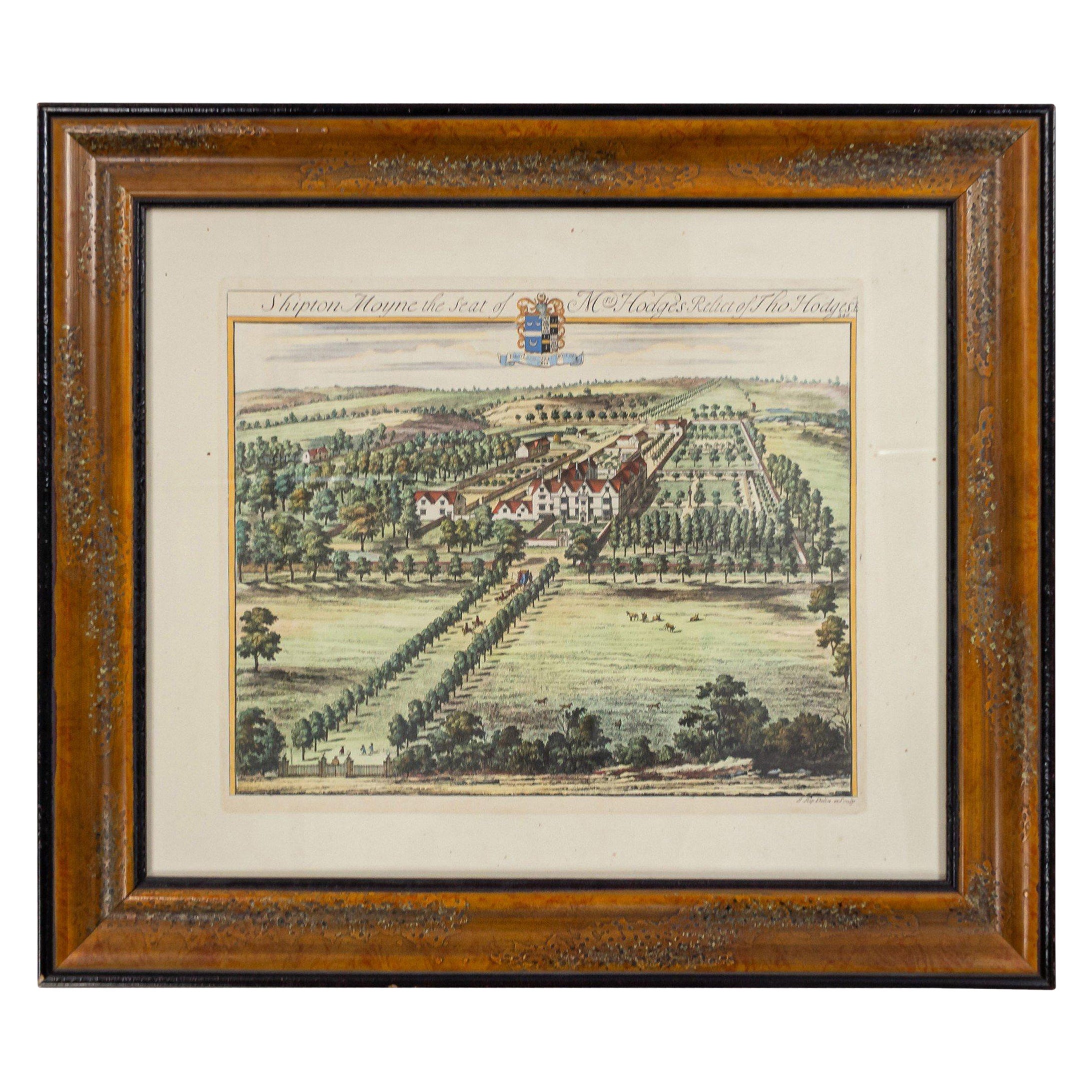 Color Print of an English Estate in a Wooden Frame