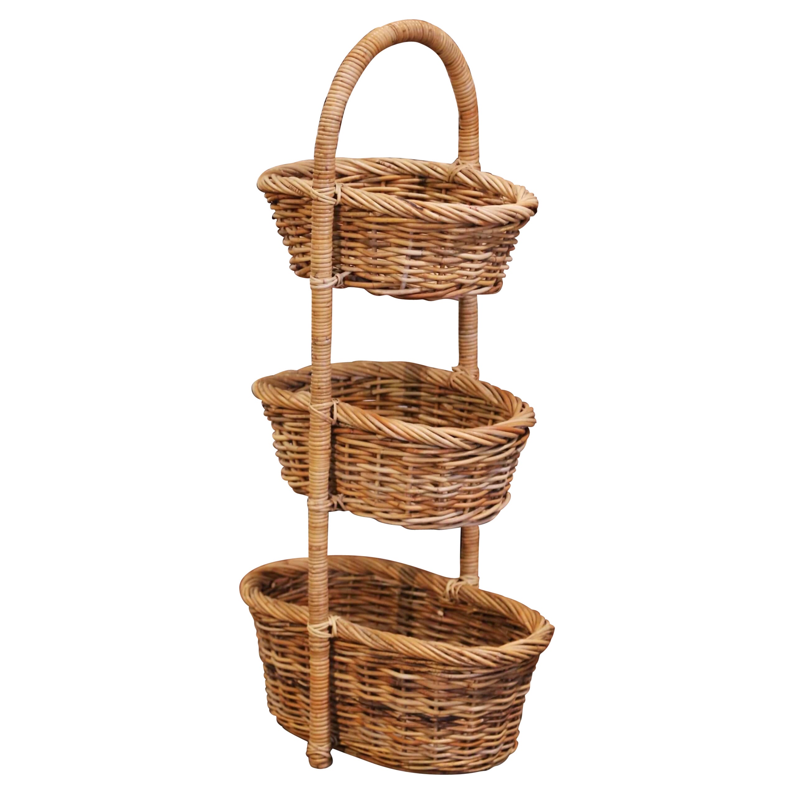 19th Century French Handwoven Tree-Tier Wicker Basket from Normandy For  Sale at 1stDibs