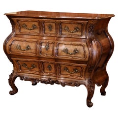 18th Century Louis XV Carved Walnut Serpentine Three-Drawer Commode Chest