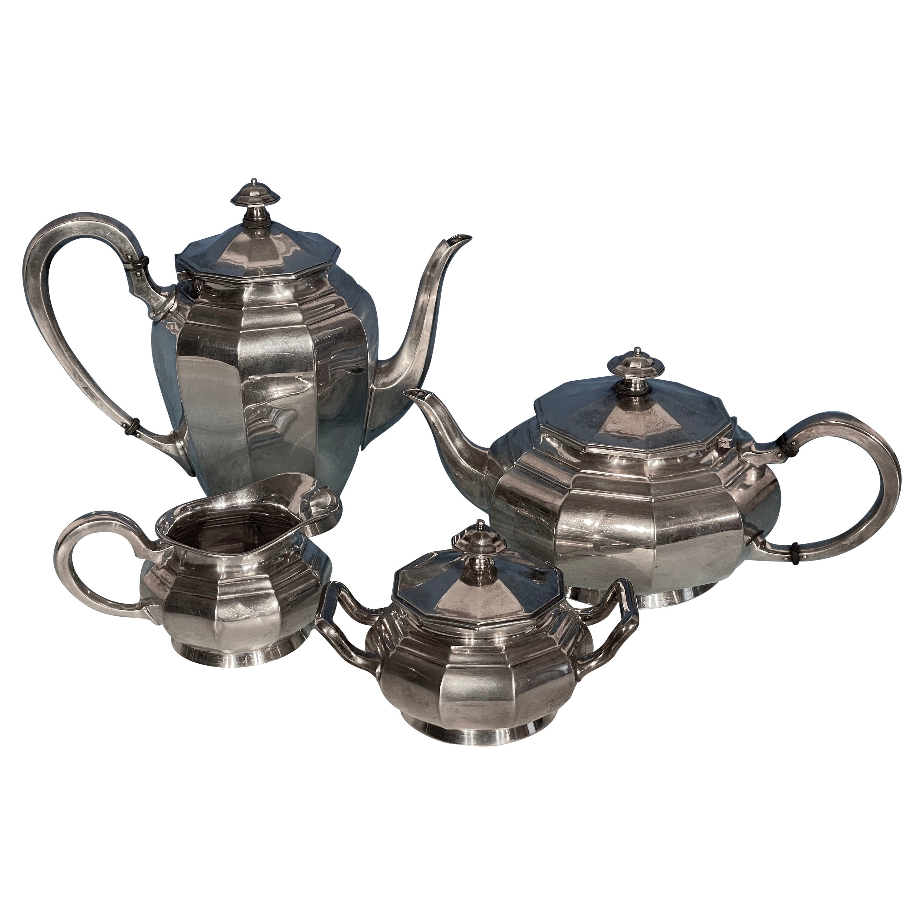 Art Deco Coffee and Tea Set, Silver 835, Germany, 1900-20 For Sale