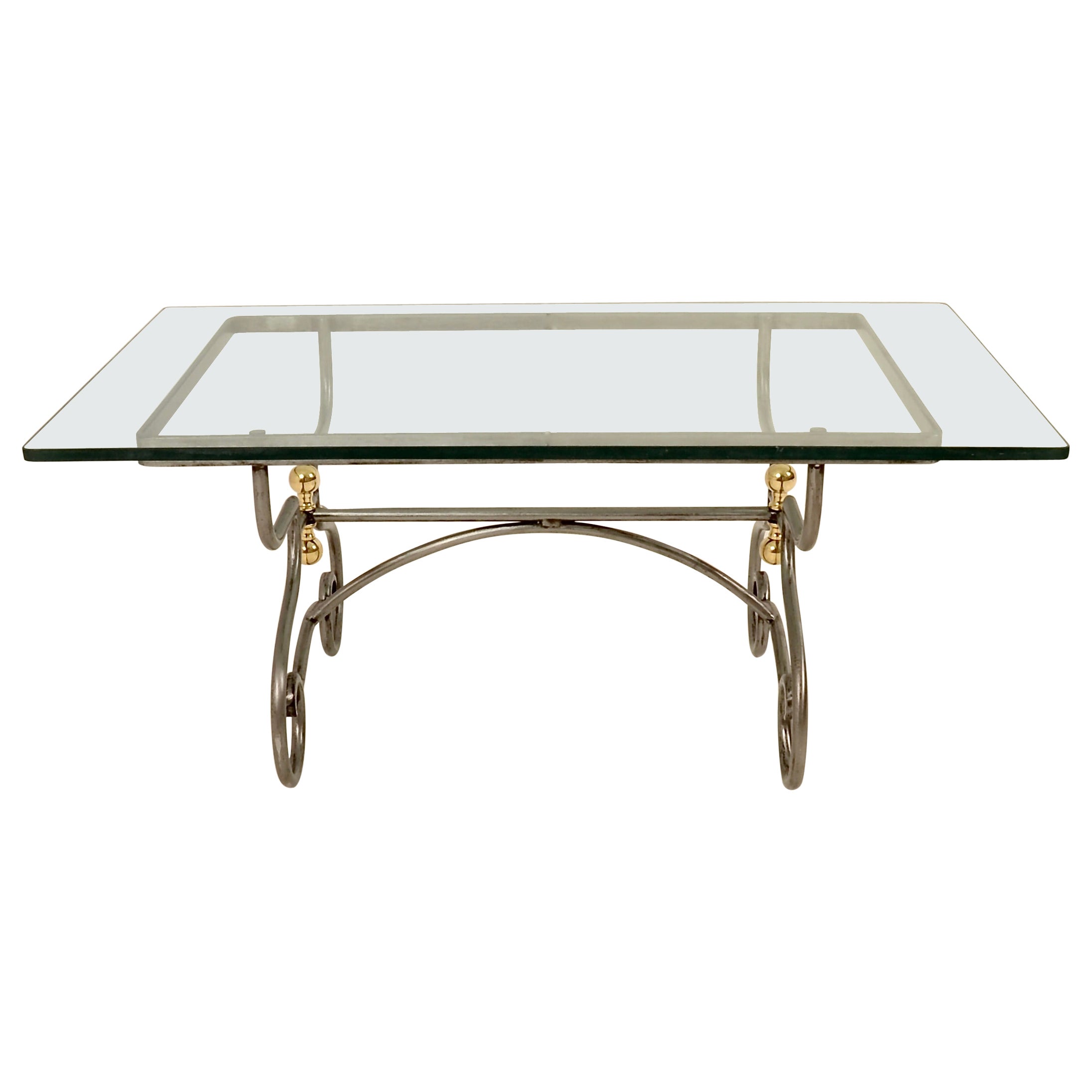 French Steel and Brass Cocktail Table For Sale