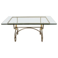 French Steel and Brass Cocktail Table