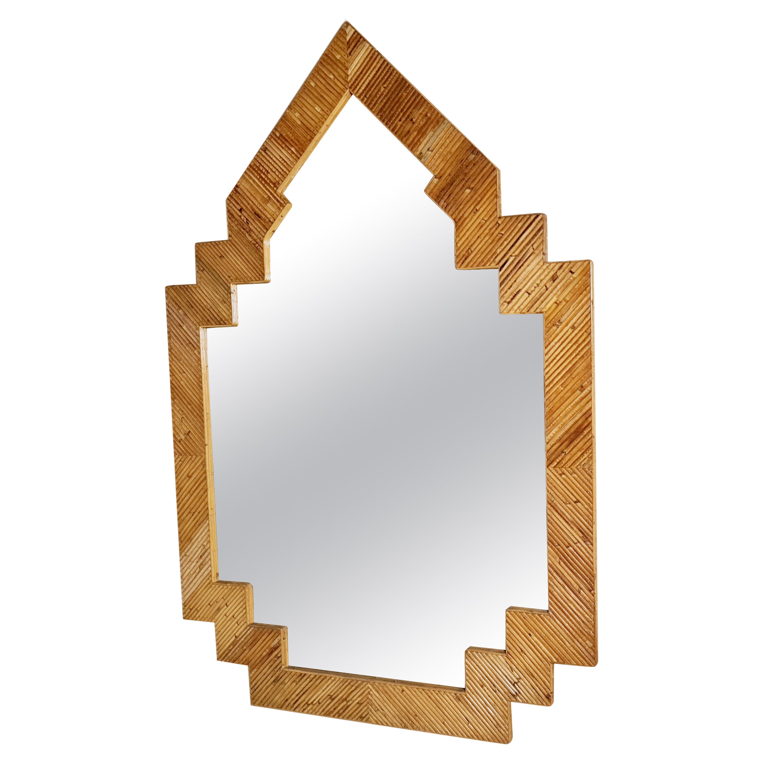 Rare Extra Large Rattan Bamboo Mirror by Vivai del Sud Roma, 1970s